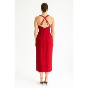 Niki 90s vtg red cross‎ back strappy formal evening gown dress M